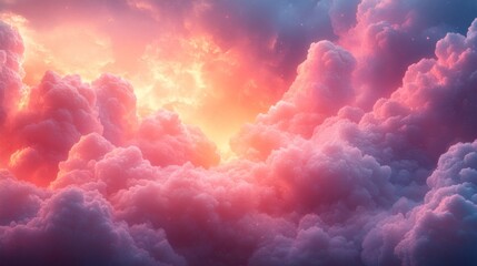 Wall Mural - Pink and Orange Sky with Fluffy Clouds