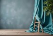 © vanessa - Nautical-themed table mockup with rustic wooden table, blue backdrop, and rope decor