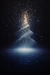 © eshana_blue - Sparkling christmas tree is shining with gold and silver lights on a dark blue glittery background