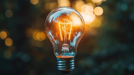 Wall Mural - Glowing Light Bulb Against a Blurred Green Background