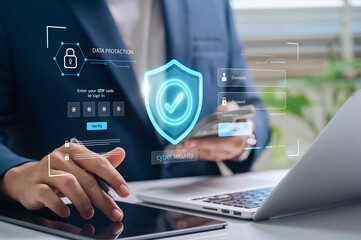 Leinwandbilder - Cybersecurity with OTP and Data Protection. Business professional using two-factor authentication, for Protect your business and financial information from cyber attacks