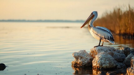 Poster - Pelican on a Rock at Sunset