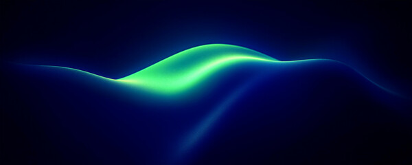 Poster - Abstract blue background with a neon green wavy line in the middle, glowing effect, dark gradient background.