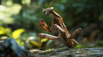 Poster - A Praying Mantis in the Sunlit Forest