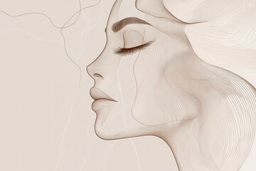 Leinwandbilder - A graceful outline of a woman’s profile emerges from flowing lines, evoking serenity and inviting a deeper emotional response. Generative AI
