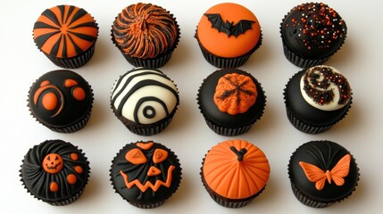 Halloween Themed Cupcakes in Black and Orange Colors