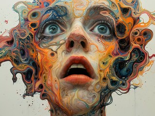 Wall Mural - Surreal Abstract Face Painting: Vivid Colors and Swirling Patterns