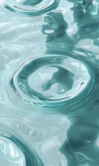 23. A serene 3D render of a blue mint water surface, featuring captivating rings and ripples, designed as a spa concept background with ample flat lay space for product placement