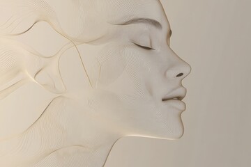 Aufkleber - Intricate flowing lines blend seamlessly to outline a serene female face, evoking emotions of beauty and tranquility in an artistic design. Generative AI