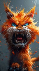 Poster - Fierce Orange Cat Roaring with Blue Eyes