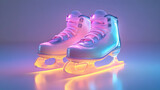 Futuristic 3D Flying Ice Skates with Glowing Neon Edges Isolated on White - Perfect Icon for Winter Sports and Activity Promotions