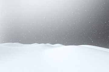 Wall Mural - Beautiful snowy landscape with snowflakes on silver white background. Copy space illustration.