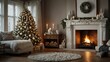 © PixaVerse Studio - fireplace with white christmas tree and christmas decorations