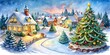 © sanom - Celebrate the holiday spirit with charming watercolor Christmas scenes, ideal for seasonal artwork and decor, adding warmth and cheer to your festive ambiance.