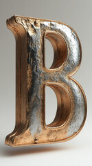 Canvas Print - A weathered, gold and silver letter B, rendered in 3D.