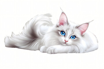 Adorable fluffy white Persian kitten with bright eyes sitting white background, isolated in a cute portrait showcasing its soft fur and playful nature