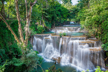 Beauty in nature, amazing waterfall in tropical forest of national park, Thailand