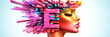 © Vertigo Images - Abstract illustration of a woman's head with a large letter 'E' in her hair made of colorful geometric shapes.