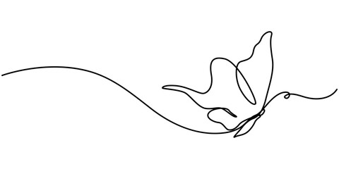 Wall Mural - Butterfly in One continuous line drawing, Butterfly in One continuous line drawing. Beautiful flying moth for wellbeing beauty or spa salon logo and divider concept in simple linear style. Editable