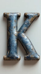 Canvas Print - The letter K, rendered in a weathered, metallic style with a blue and brown color scheme.