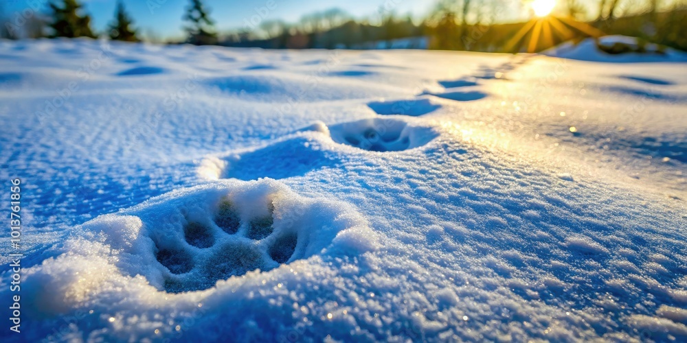 Rabbit Paw Prints in Fresh Snow Creating a Beautiful Winter Scene in a ...