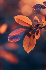 Canvas Print - Close up of Autumn leaves with bokeh background. Warm, colorful, and vibrant fall foliage