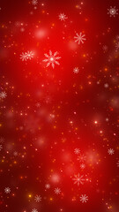 red christmas background with snowflakes and golden shiny stars, christmas and new year holiday vert