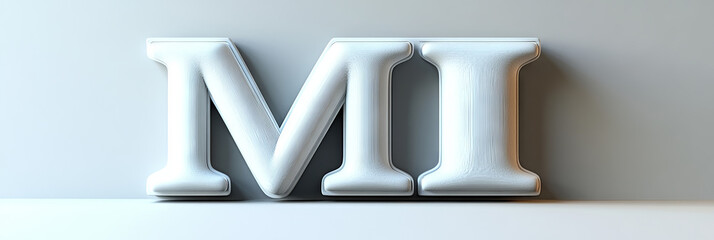 Wall Mural - White 3D letters spelling MI against a light grey background.