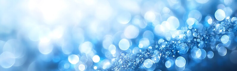Poster - A soft-focus image showcasing shimmering blue bokeh lights against a dreamy, light background, evoking a calming and ethereal atmosphere.