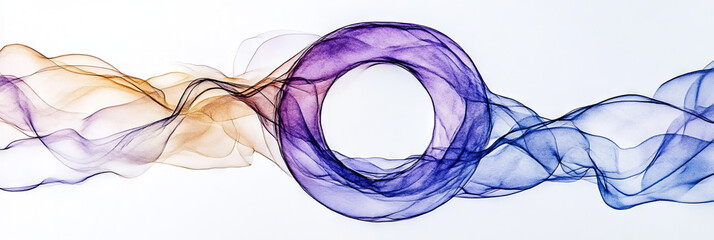 Wall Mural - Abstract image of flowing fabric in shades of purple and blue, creating a circular shape.