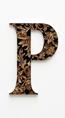 Sticker - The letter P is adorned with a beautiful, intricate pattern of golden leaves against a black background.