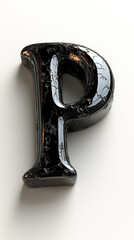 Sticker - A glossy black letter 'P' with a cracked surface, isolated on a white background.