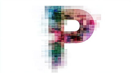 Poster - The letter 'P' is made of a mix of colorful squares, creating a modern and digital design.