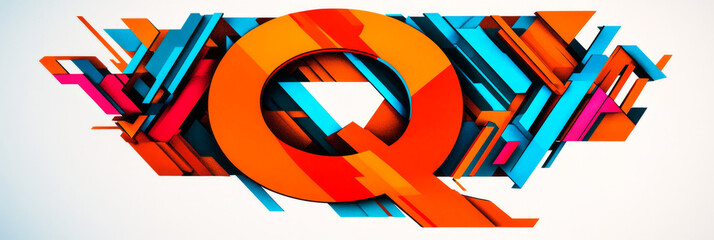 Wall Mural - A colorful, abstract graphic design featuring the letter Q, with bold lines and geometric shapes.