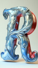 Sticker - Ornate silver and red letter R with a swirling, decorative design.