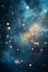 Poster - A mesmerizing abstract image featuring a blend of blue hues and scattered golden lights, creating a dreamy cosmic atmosphere.