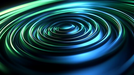 Fototapete - A vibrant abstract design featuring circular patterns and gradients of blue and green, resembling ripples or waves.