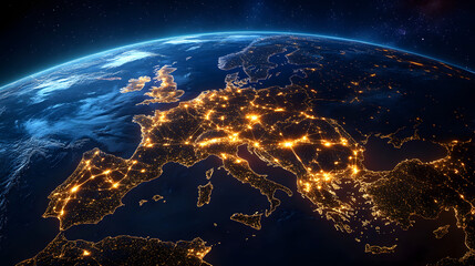 Wall Mural - digital world map planet earth space global globe sky space 5g wireless network ai big data communic