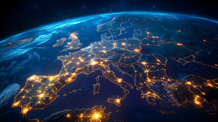 Wall Mural - digital world map planet earth space global globe sky space 5g wireless network ai big data communic