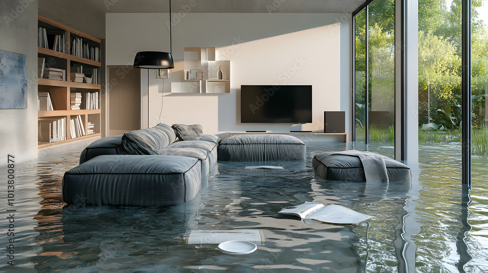 modern home living room flood flooding water leakage leak incident ...