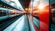 © svastix - A vibrant image capturing a train as it speeds up past a city station, bathed in the fiery hues of sunset, representing the swift passage of time and modern connectivity.