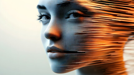 Wall Mural - a woman's face is made up of lines and dots, ai