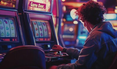 Person plays a slot machine, game over.