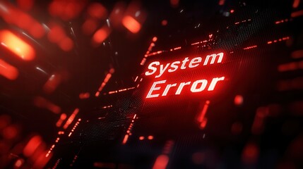 digital system error in red text on a dark background with data patterns.