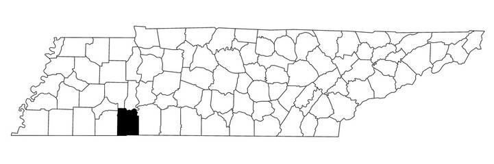 map of hardin county in tennessee state on white background. single county map highlighted by black 