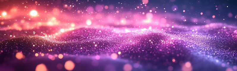 Leinwandbilder - A vibrant, abstract visualization of shimmering particles in shades of purple and pink against a dark backdrop, creating a cosmic and dreamlike atmosphere.