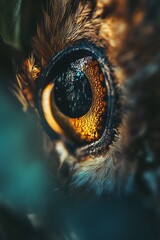 Sticker - Close up of an owl's eye with intricate details and vibrant colors.  Intriguing wildlife photography