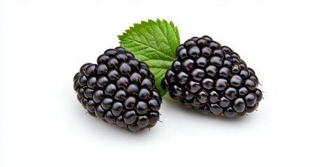 Fresh Blackberries with Leaf Isolated on White Background