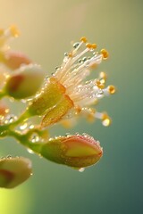 Sticker - Close up of delicate yellow flower buds with water droplets after rain