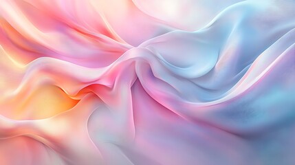 Poster - A soft, flowing fabric drapes gracefully, showcasing a gradient of pastel pinks and blues, evoking a serene and dreamy atmosphere.